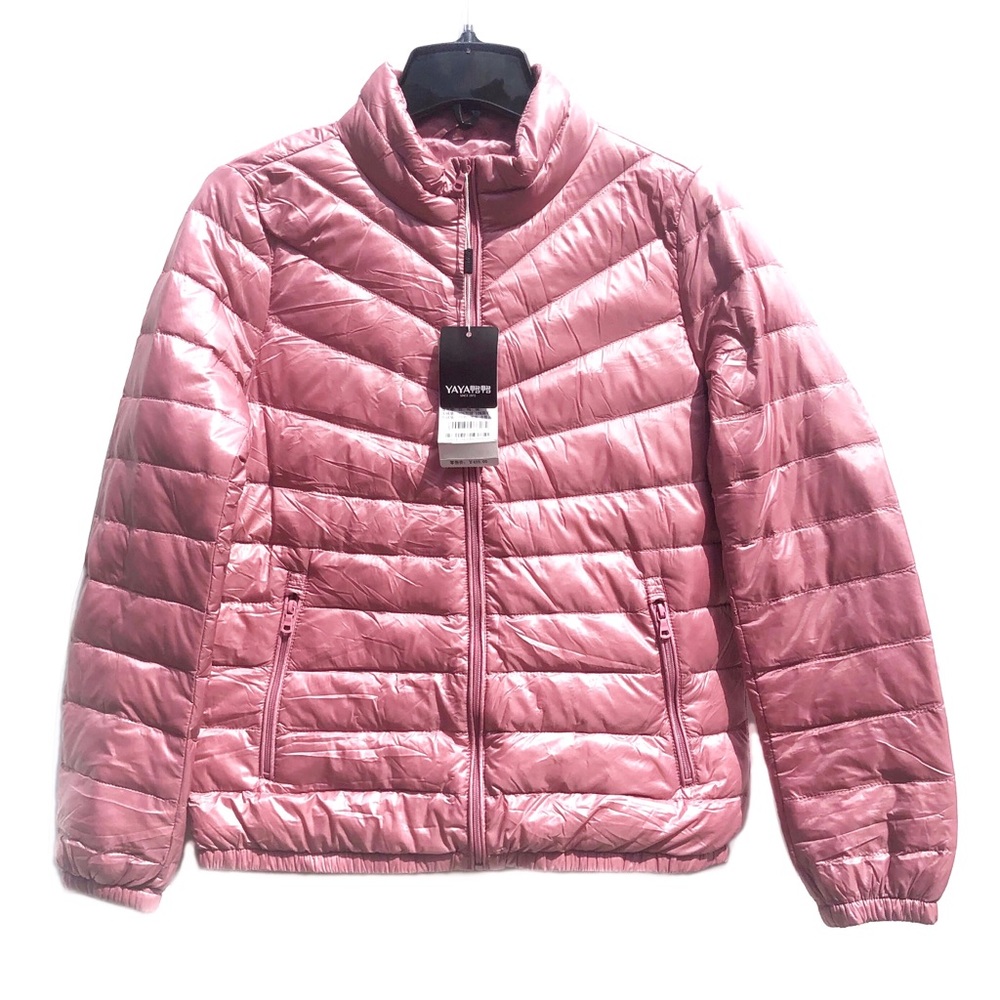 NWT Shiny Fuchsia Pink Stylish Zip Up Fashionable Puffer Jacket Windbreaker S